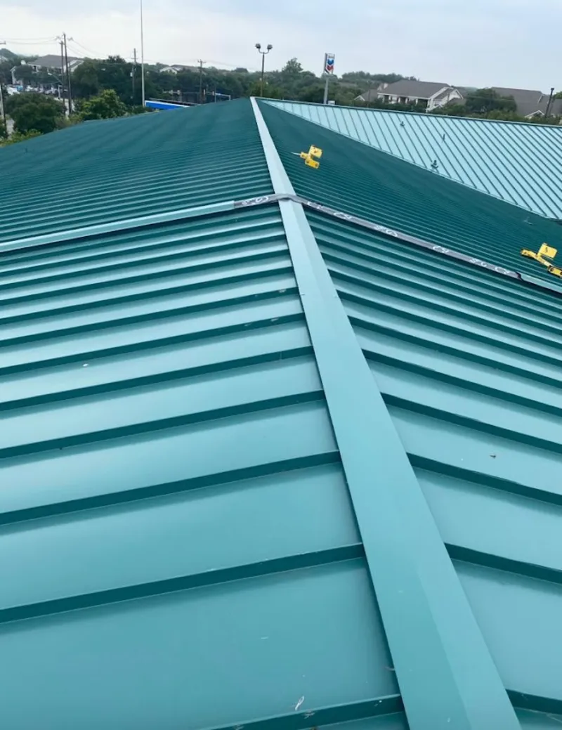 Green commercial metal roof ridge and valley for Metal Roof Repair in Bridgewater